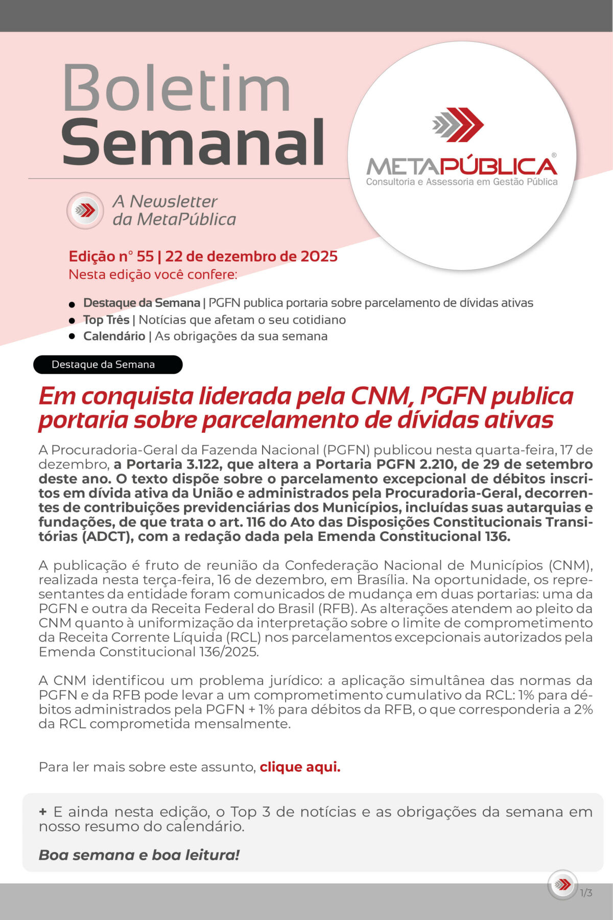 Imagem principal de BOLETIM SEMANAL Nº 55 - 22 DE DEZEMBRO DE 2025